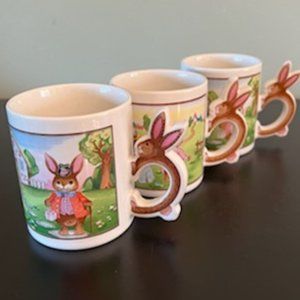 Set of 3 Vintage Peter Rabbit Handle Mugs ~  Beatrix Potter ~ Bunnies